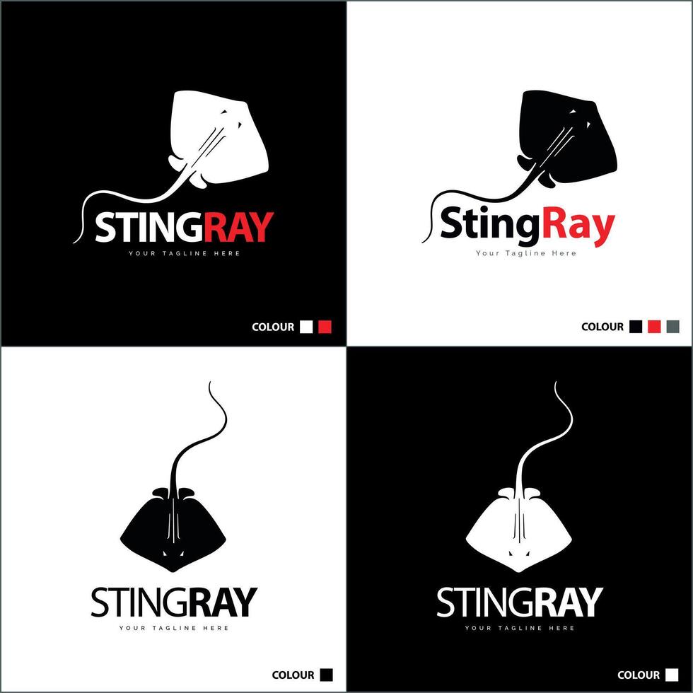 Stingray sealife silhouette logo set design template vector