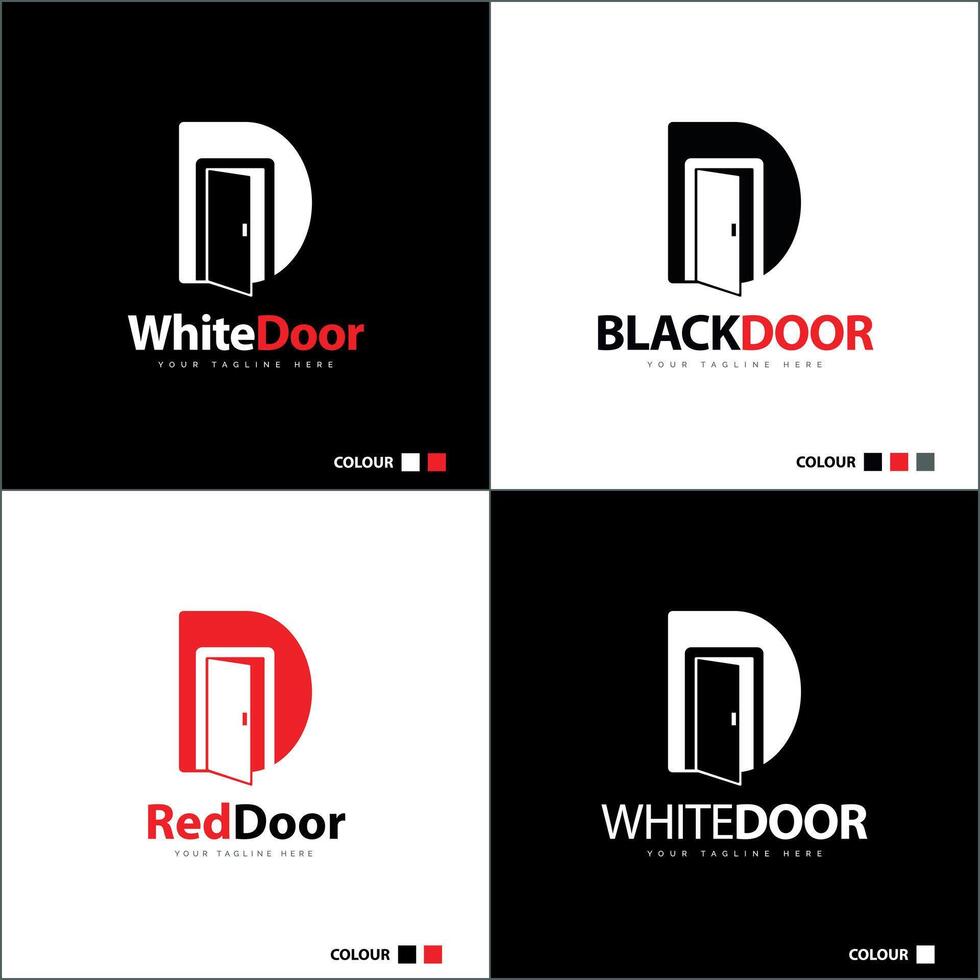 Door open letter D Initial silhouette logo set design template vector
