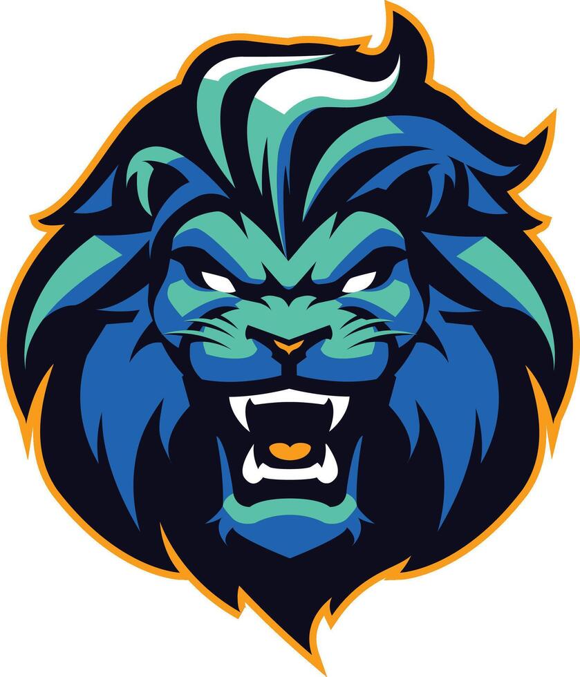 Stylized Blue Lion Head Logo with Aggressive Expression vector