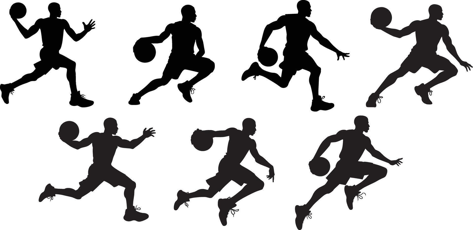 Male Basketball Player Silhouette Pack in Dynamic Poses vector