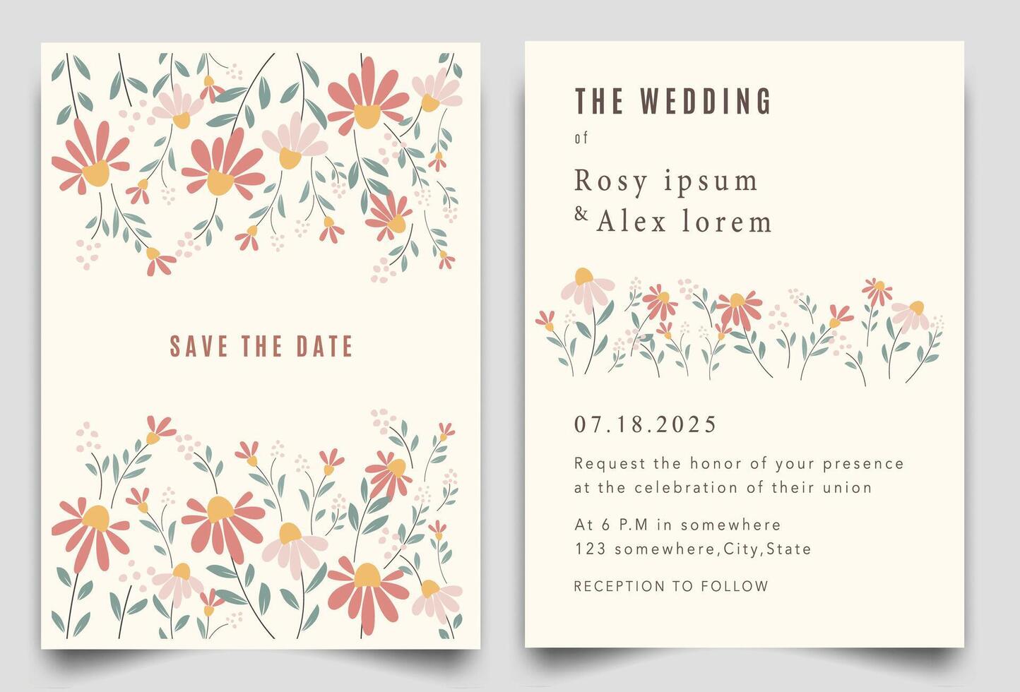 wedding invitation card background . Elegant hand drawn flower and line art with elegant garden anemone template Design illustration for wedding and template, banner. vector