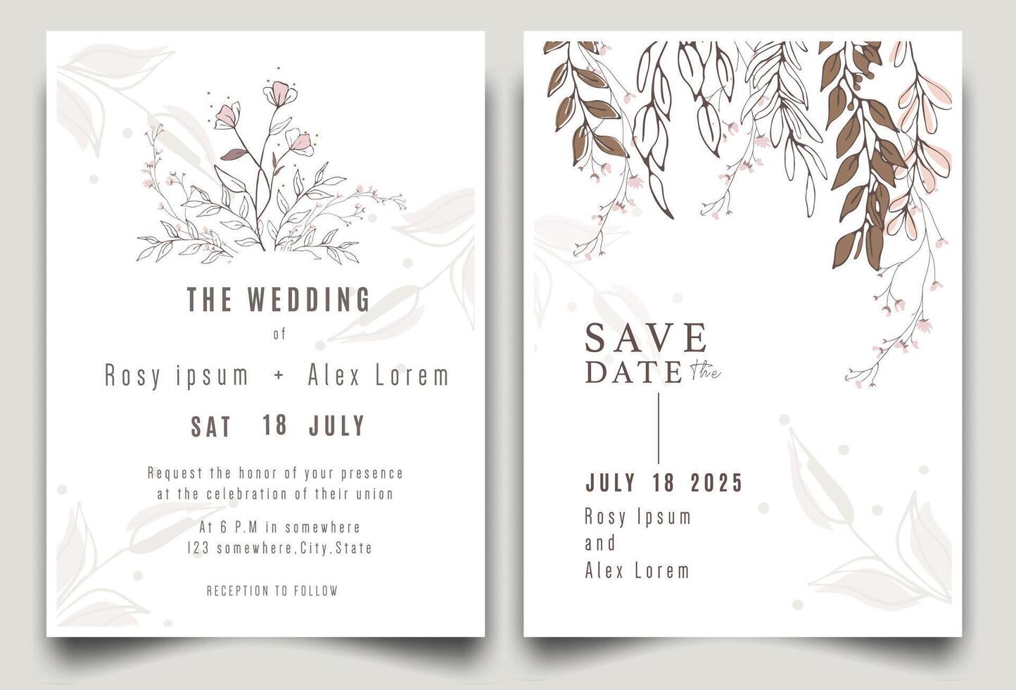 wedding invitation card background . Elegant hand drawn flower and line art with elegant garden anemone template Design illustration for wedding and template, banner. vector