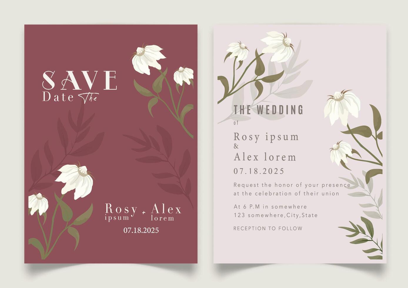 wedding invitation card background . Elegant hand drawn flower and line art with elegant garden anemone template Design illustration for wedding and template, banner. vector
