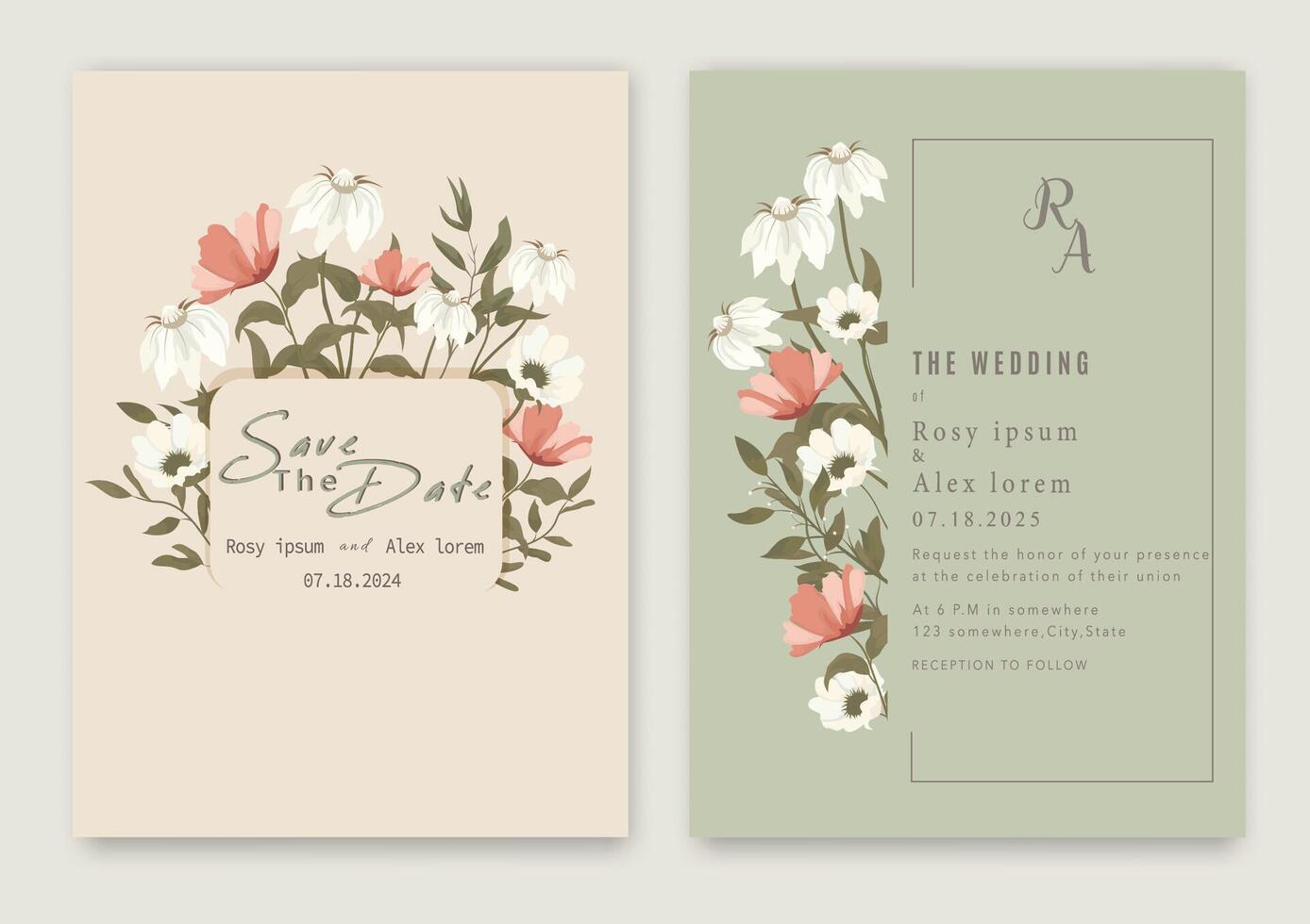 wedding invitation card background . Elegant hand drawn flower and line art with elegant garden anemone template Design illustration for wedding and template, banner. vector
