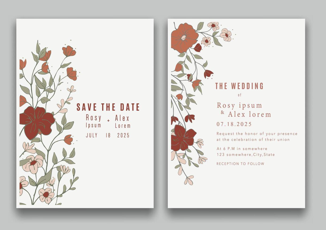 wedding invitation card background . Elegant hand drawn flower and line art with elegant garden anemone template Design illustration for wedding and template, banner. vector