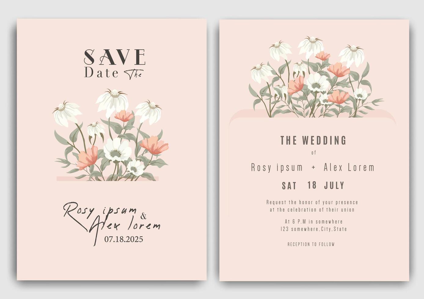 wedding invitation card background . Elegant hand drawn flower and line art with elegant garden anemone template Design illustration for wedding and template, banner. vector
