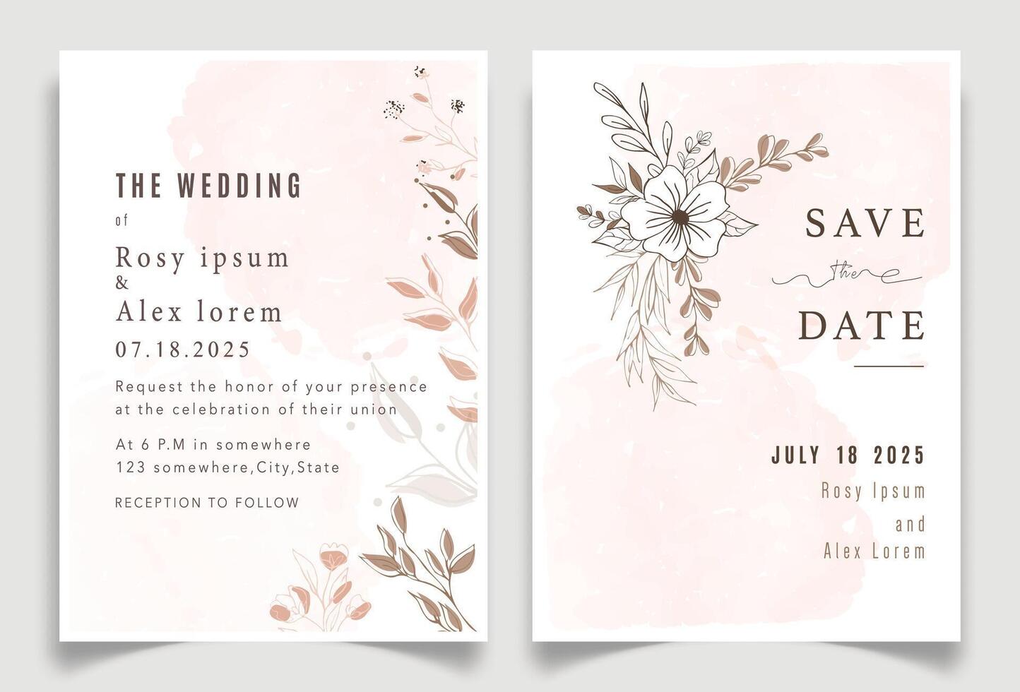 wedding invitation card background . Elegant hand drawn flower and line art with elegant garden anemone template Design illustration for wedding and template, banner. vector