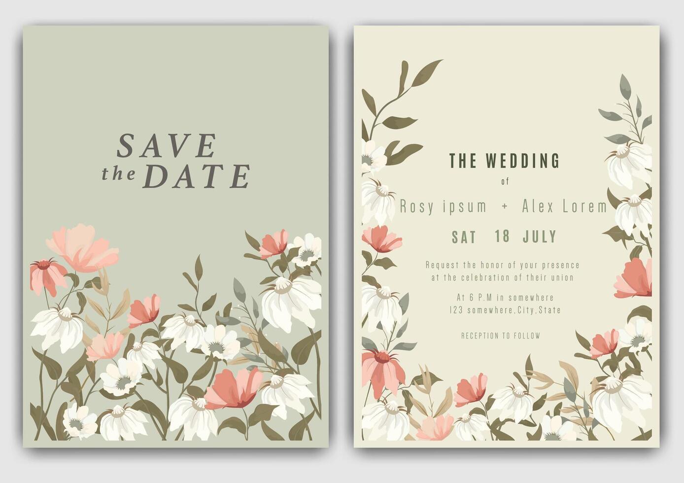 wedding invitation card background . Elegant hand drawn flower and line art with elegant garden anemone template Design illustration for wedding and template, banner. vector