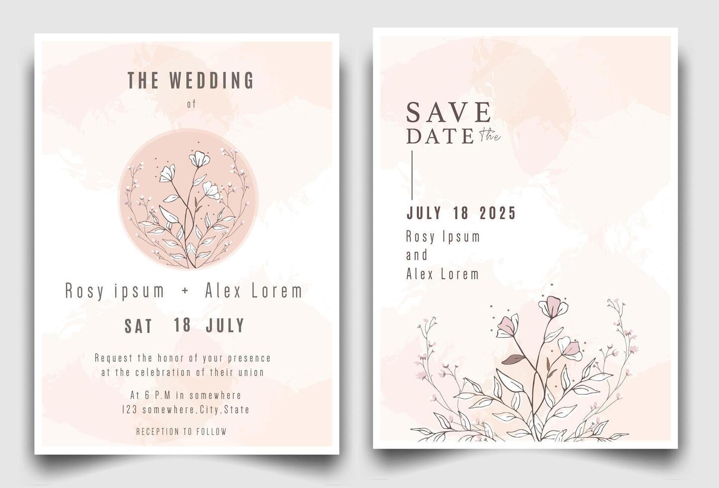 wedding invitation card background . Elegant hand drawn flower and line art with elegant garden anemone template Design illustration for wedding and template, banner. vector