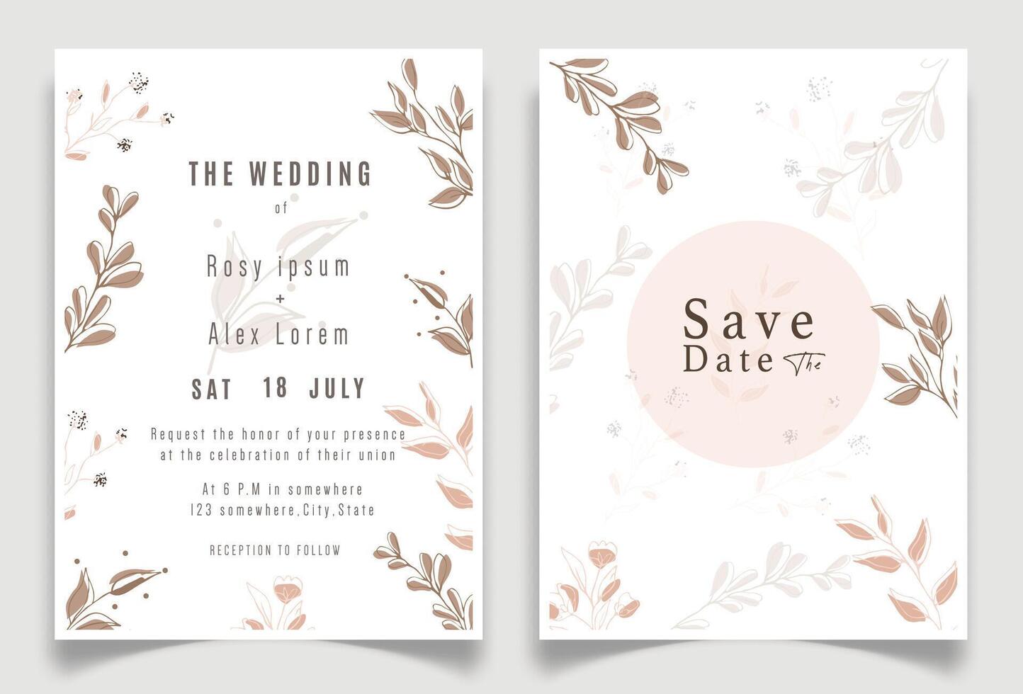 wedding invitation card background . Elegant hand drawn flower and line art with elegant garden anemone template Design illustration for wedding and template, banner. vector
