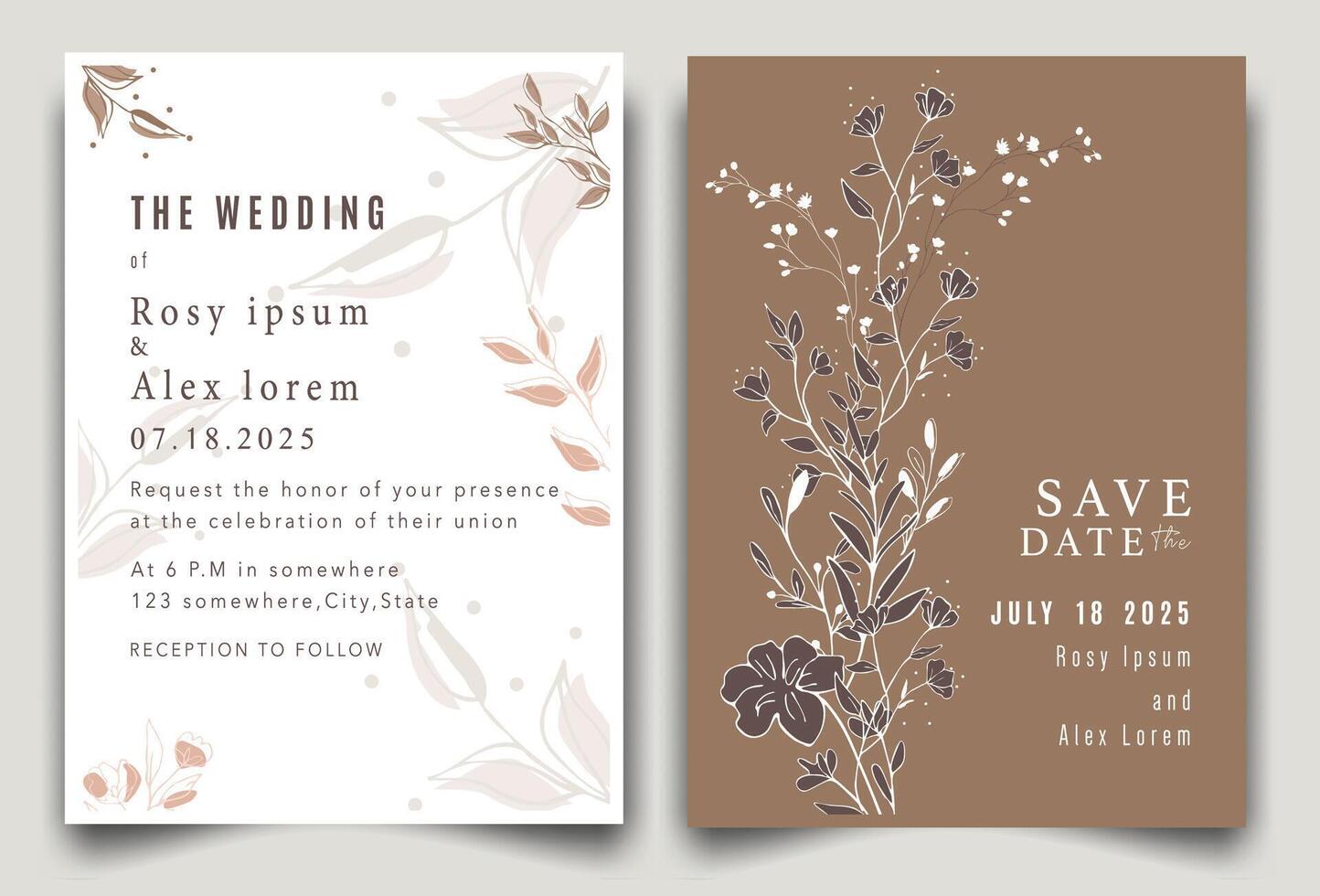 wedding invitation card background . Elegant hand drawn flower and line art with elegant garden anemone template Design illustration for wedding and template, banner. vector