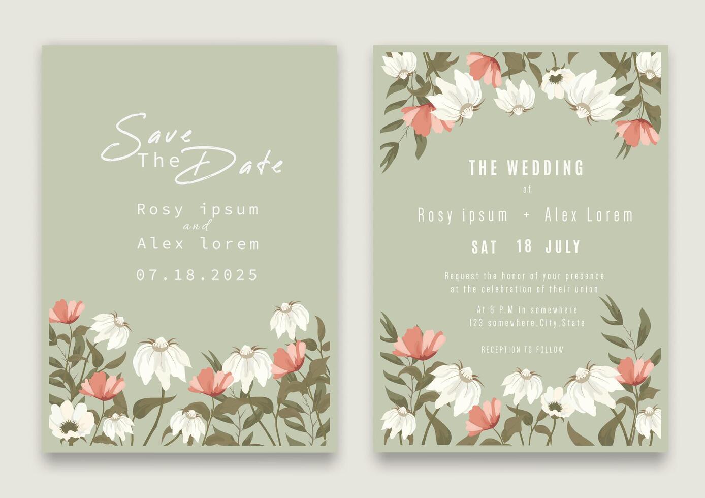 wedding invitation card background . Elegant hand drawn flower and line art with elegant garden anemone template Design illustration for wedding and template, banner. vector