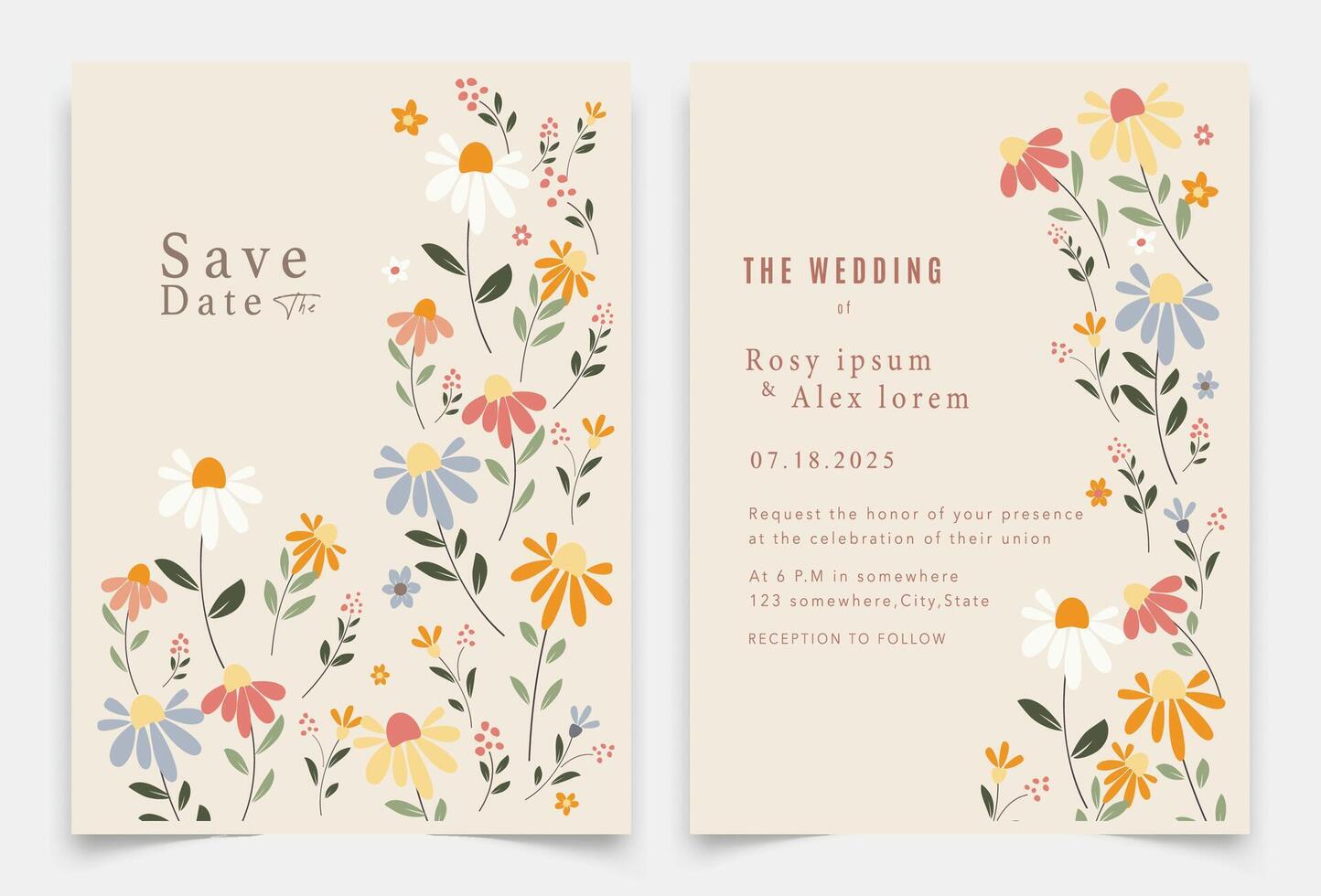 wedding invitation card background . Elegant hand drawn flower and line art with elegant garden anemone template Design illustration for wedding and template, banner. vector