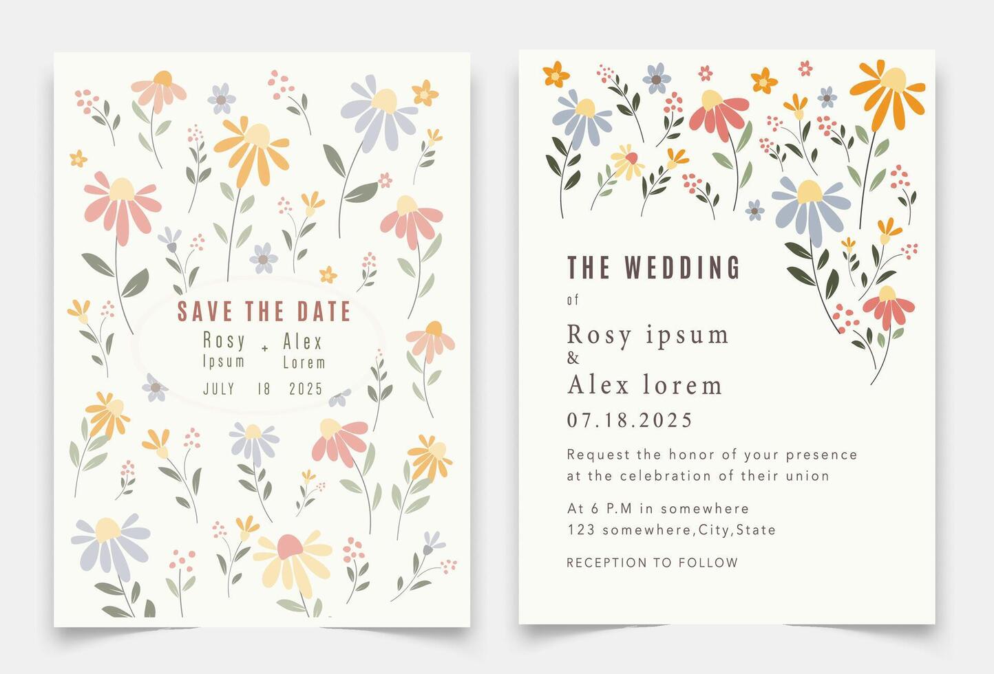 wedding invitation card background . Elegant hand drawn flower and line art with elegant garden anemone template Design illustration for wedding and template, banner. vector