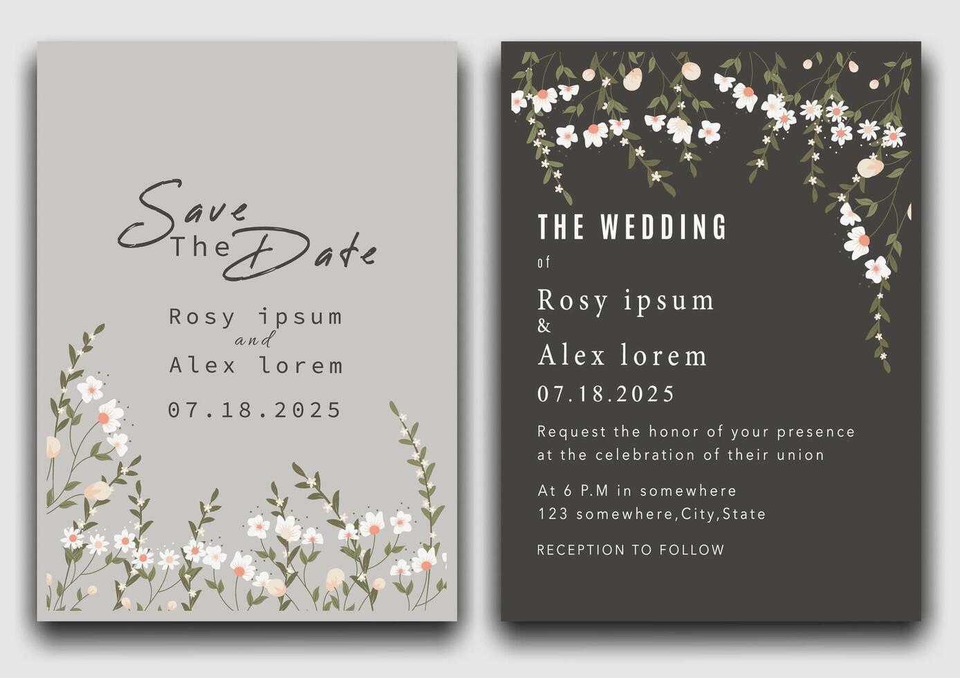 wedding invitation card background . Elegant hand drawn flower and line art with elegant garden anemone template Design illustration for wedding and template, banner. vector