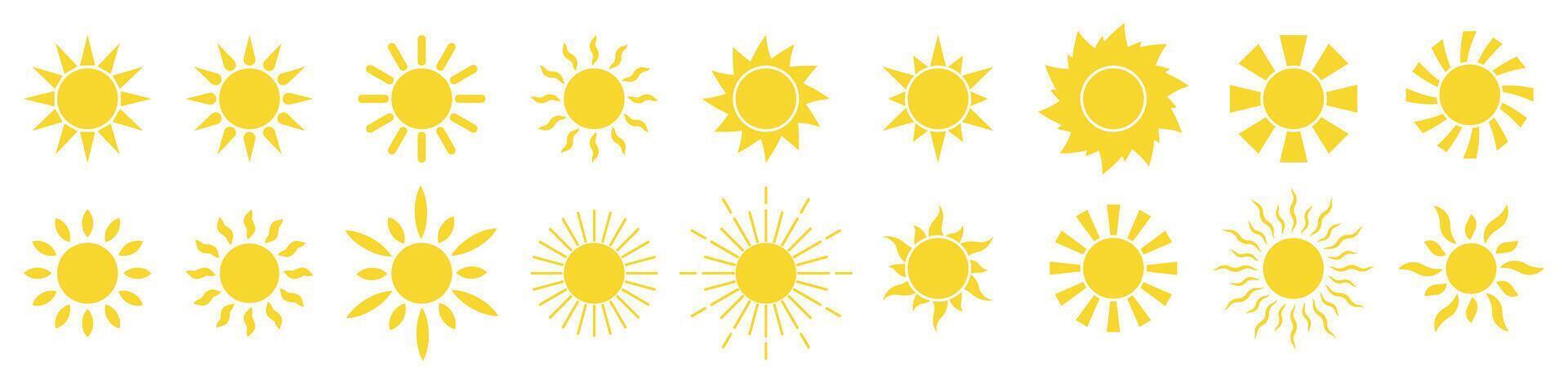 Sun icon set. Yellow sun icons. Sunburst set. Sunset icon collection. illustration vector