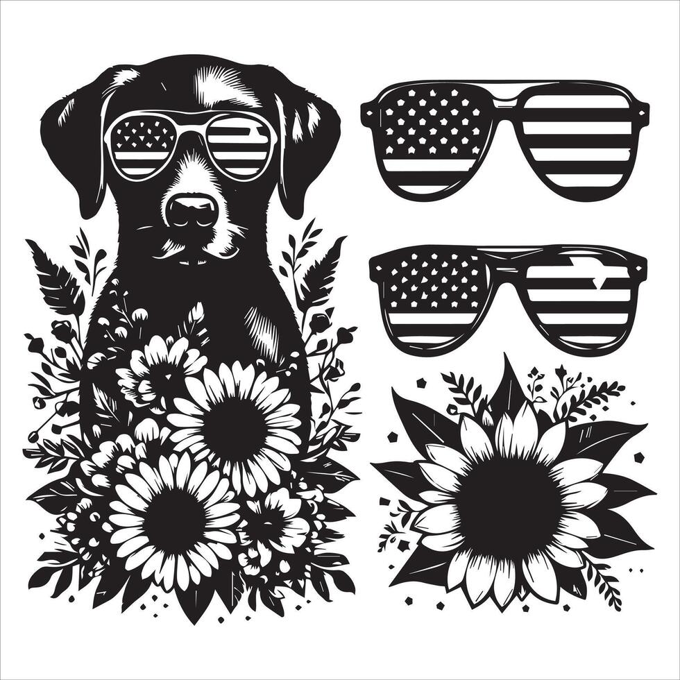 Print A collage of a dog a plant in an illustrated frame risograph silhouette white background vector