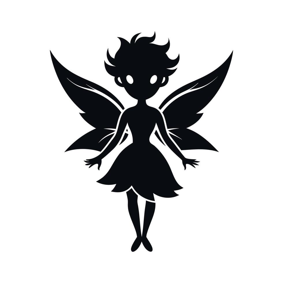 A black silhouette of a fairy girl, Black silhouette of a fairytale little fairy isolated on a white background. illustration for design. vector