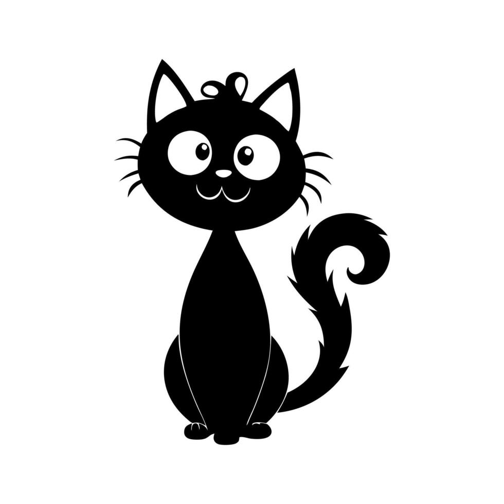 Silhouette cat. Isolated sign of a cat on a white background. Black cat. Hand drawn kitten character illustration vector