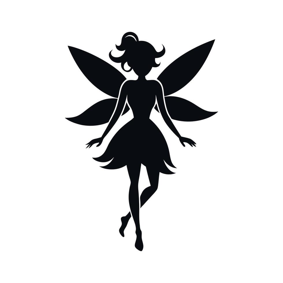 A black silhouette of a fairy girl, Black silhouette of a fairytale little fairy isolated on a white background. illustration for design. vector