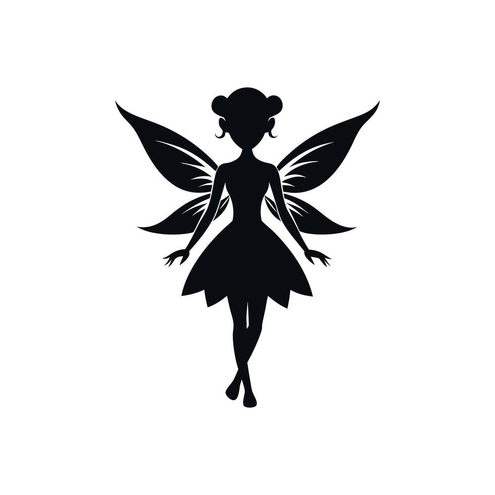 A black silhouette of a fairy girl, Black silhouette of a fairytale little fairy isolated on a white background. illustration for design. vector
