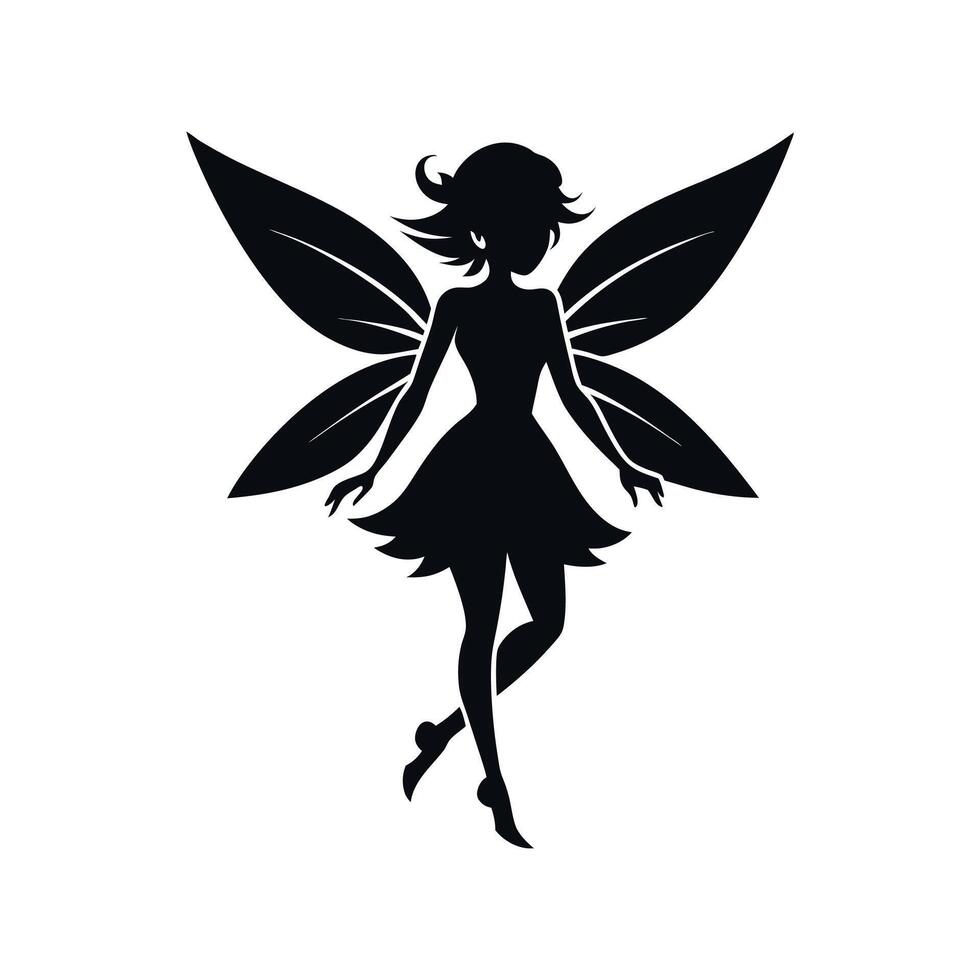 A black silhouette of a fairy girl, Black silhouette of a fairytale little fairy isolated on a white background. illustration for design. vector