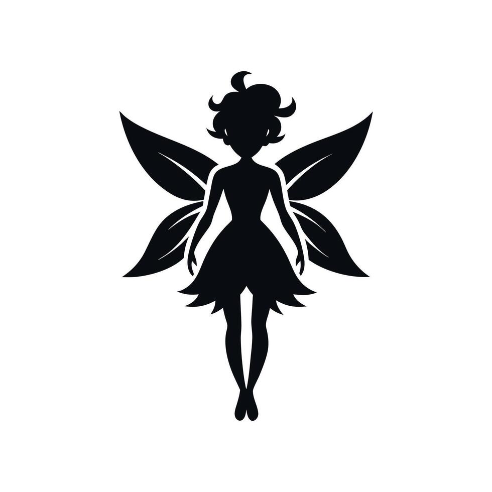A black silhouette of a fairy girl, Black silhouette of a fairytale little fairy isolated on a white background. illustration for design. vector