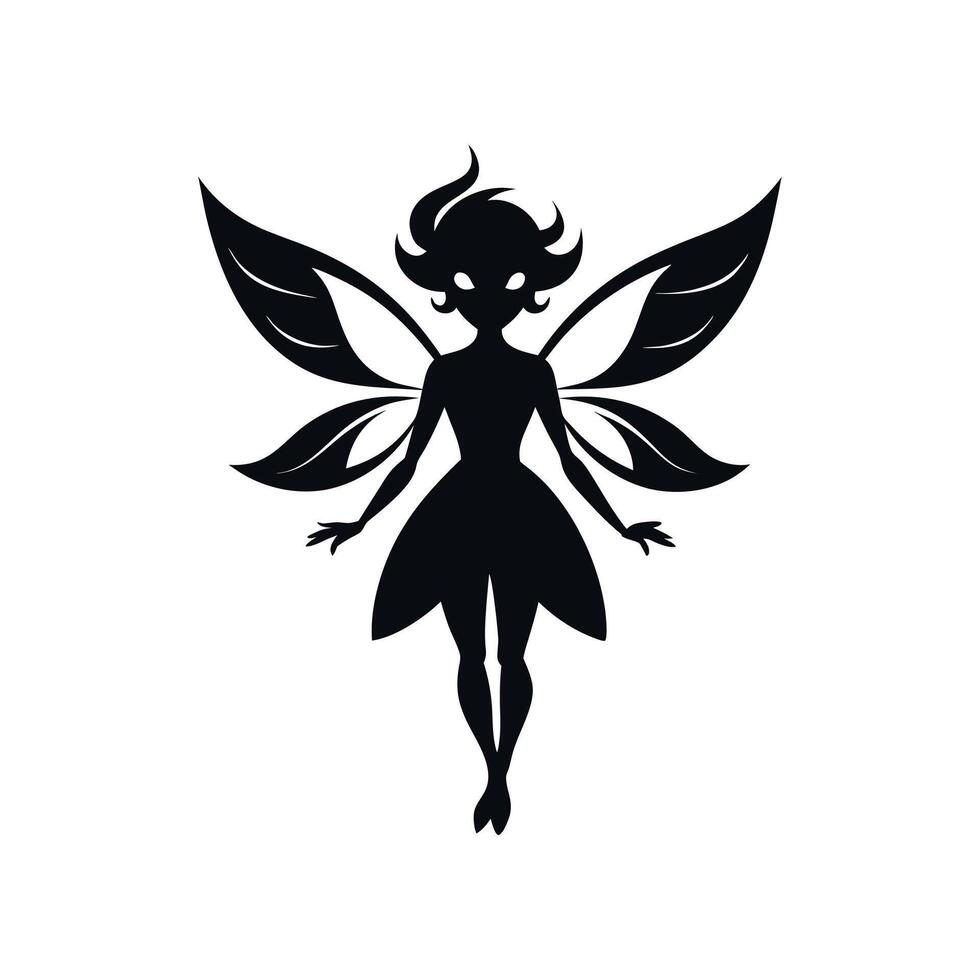 A black silhouette of a fairy girl, Black silhouette of a fairytale little fairy isolated on a white background. illustration for design. vector