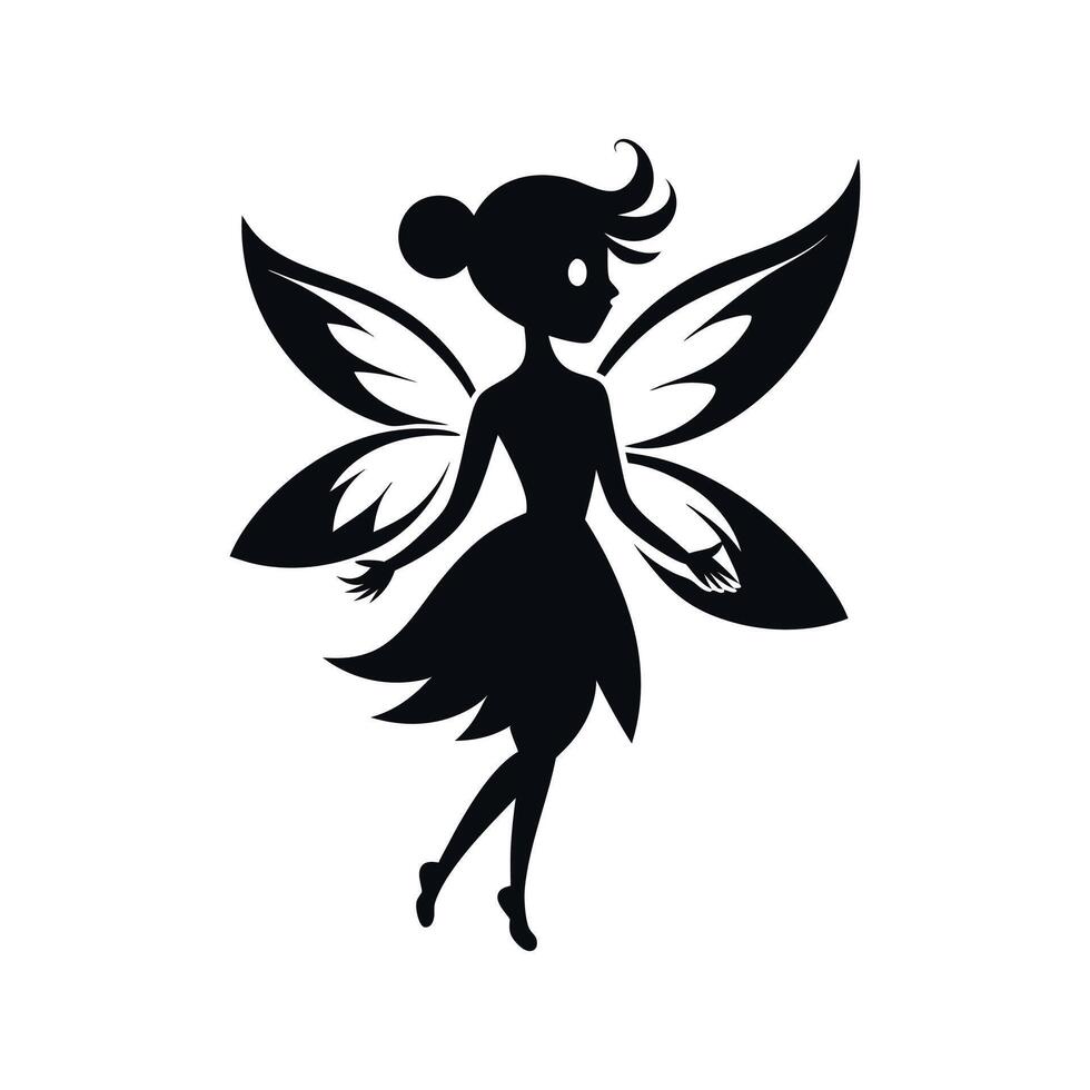 A black silhouette of a fairy girl, Black silhouette of a fairytale little fairy isolated on a white background. illustration for design. vector