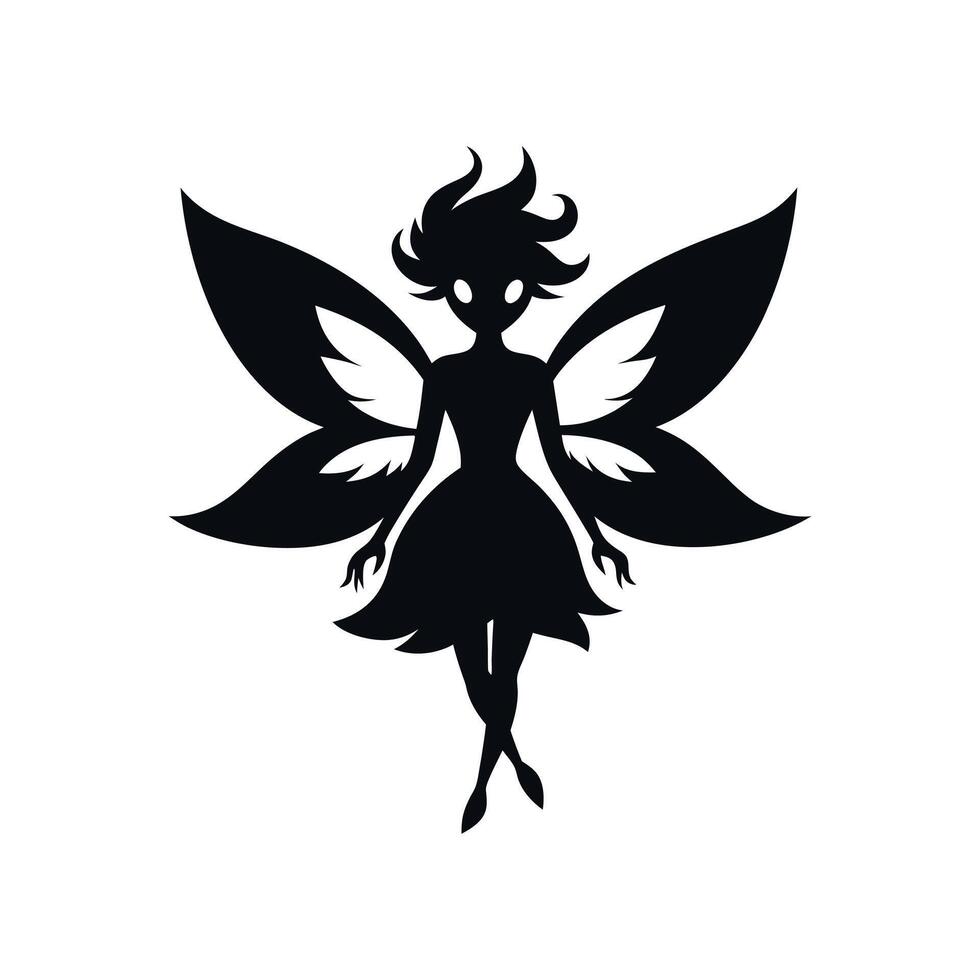A black silhouette of a fairy girl, Black silhouette of a fairytale little fairy isolated on a white background. illustration for design. vector
