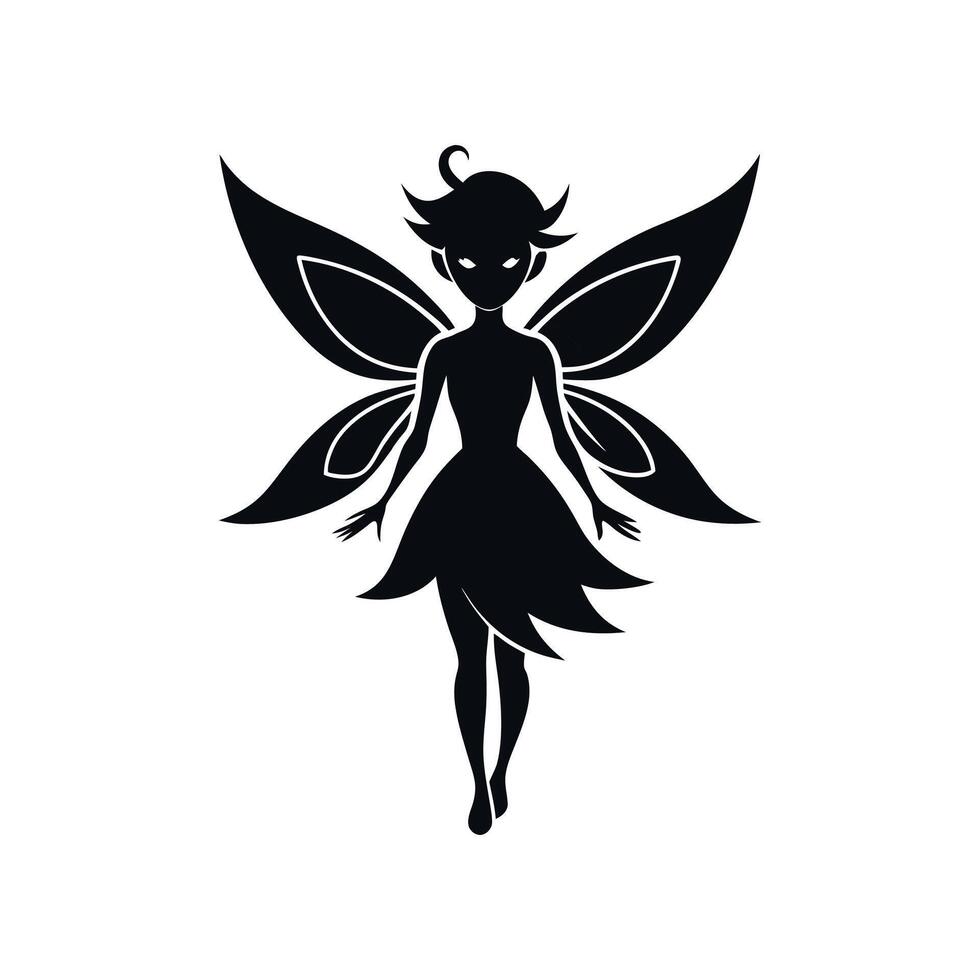 A black silhouette of a fairy girl, Black silhouette of a fairytale little fairy isolated on a white background. illustration for design. vector