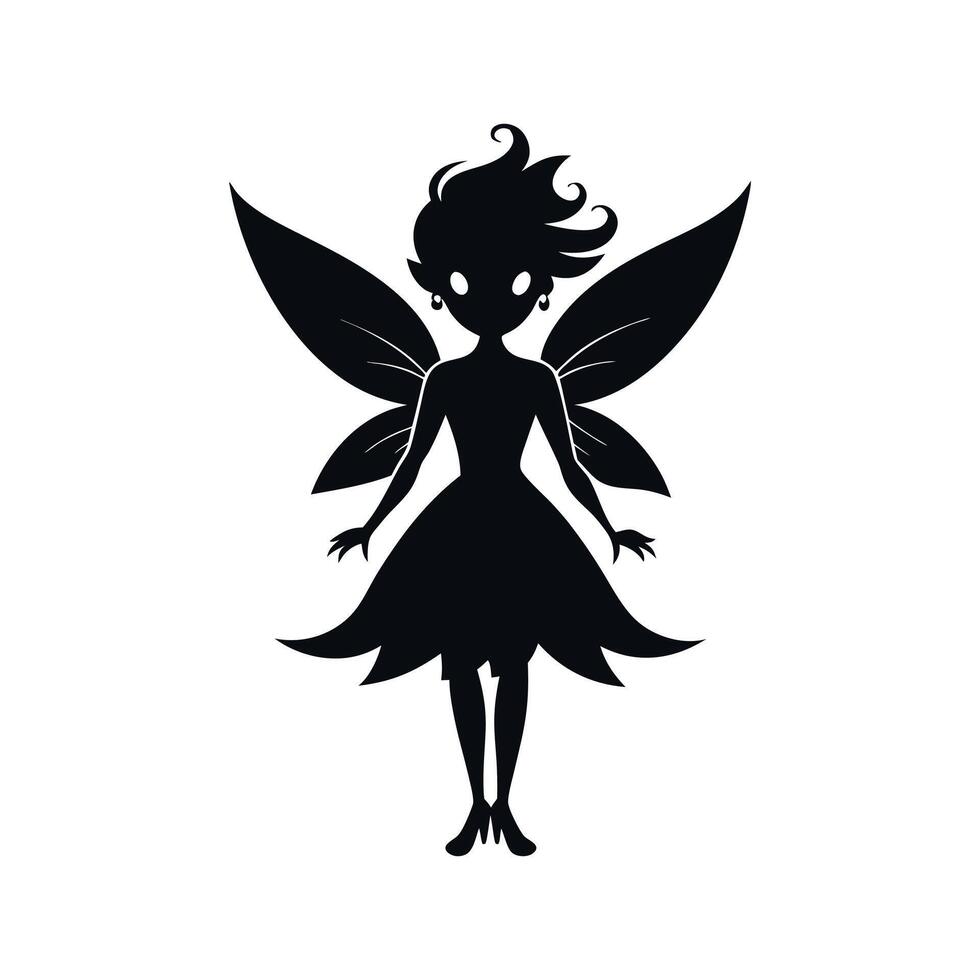 A black silhouette of a fairy girl, Black silhouette of a fairytale little fairy isolated on a white background. illustration for design. vector