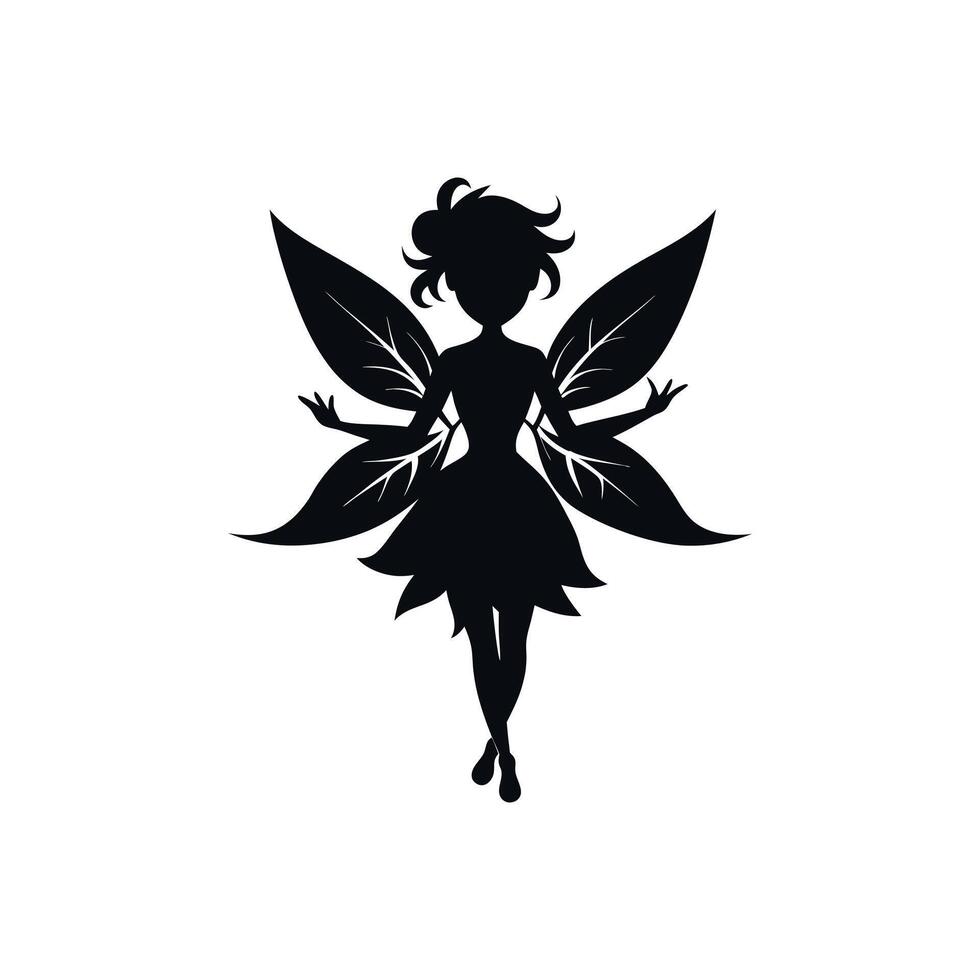 A black silhouette of a fairy girl, Black silhouette of a fairytale little fairy isolated on a white background. illustration for design. vector
