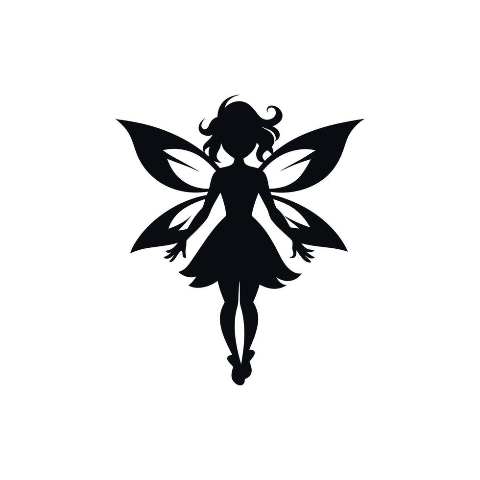 A black silhouette of a fairy girl, Black silhouette of a fairytale little fairy isolated on a white background. illustration for design. vector