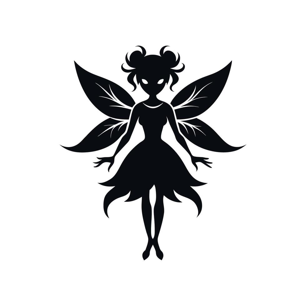 A black silhouette of a fairy girl, Black silhouette of a fairytale little fairy isolated on a white background. illustration for design. vector