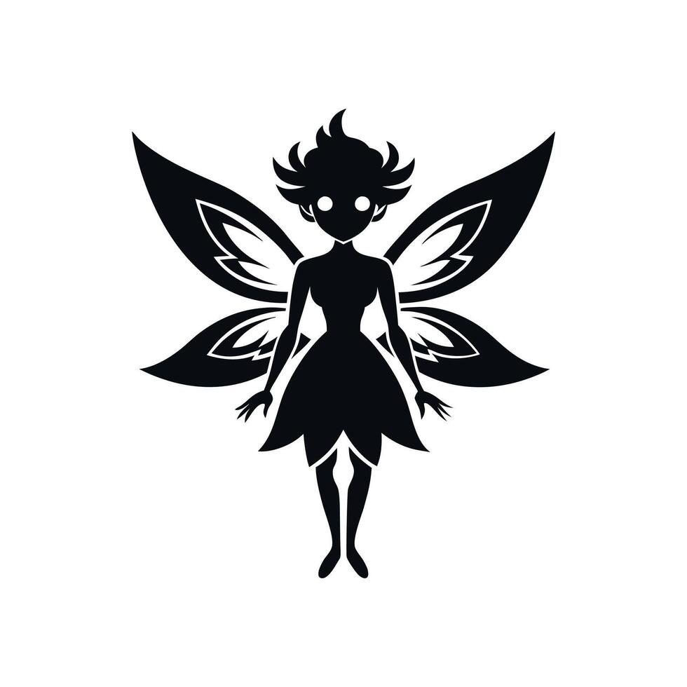 A black silhouette of a fairy girl, Black silhouette of a fairytale little fairy isolated on a white background. illustration for design. vector