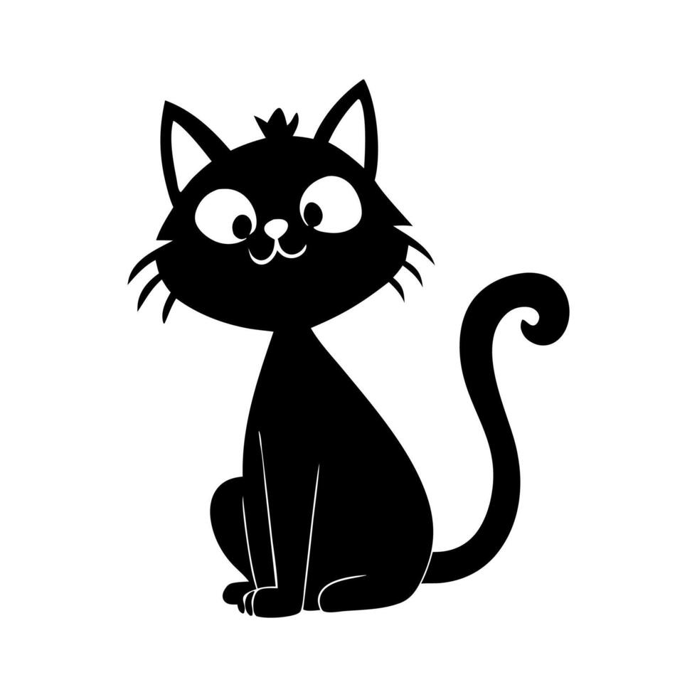 Silhouette cat. Isolated sign of a cat on a white background. Black cat. Hand drawn kitten character illustration vector