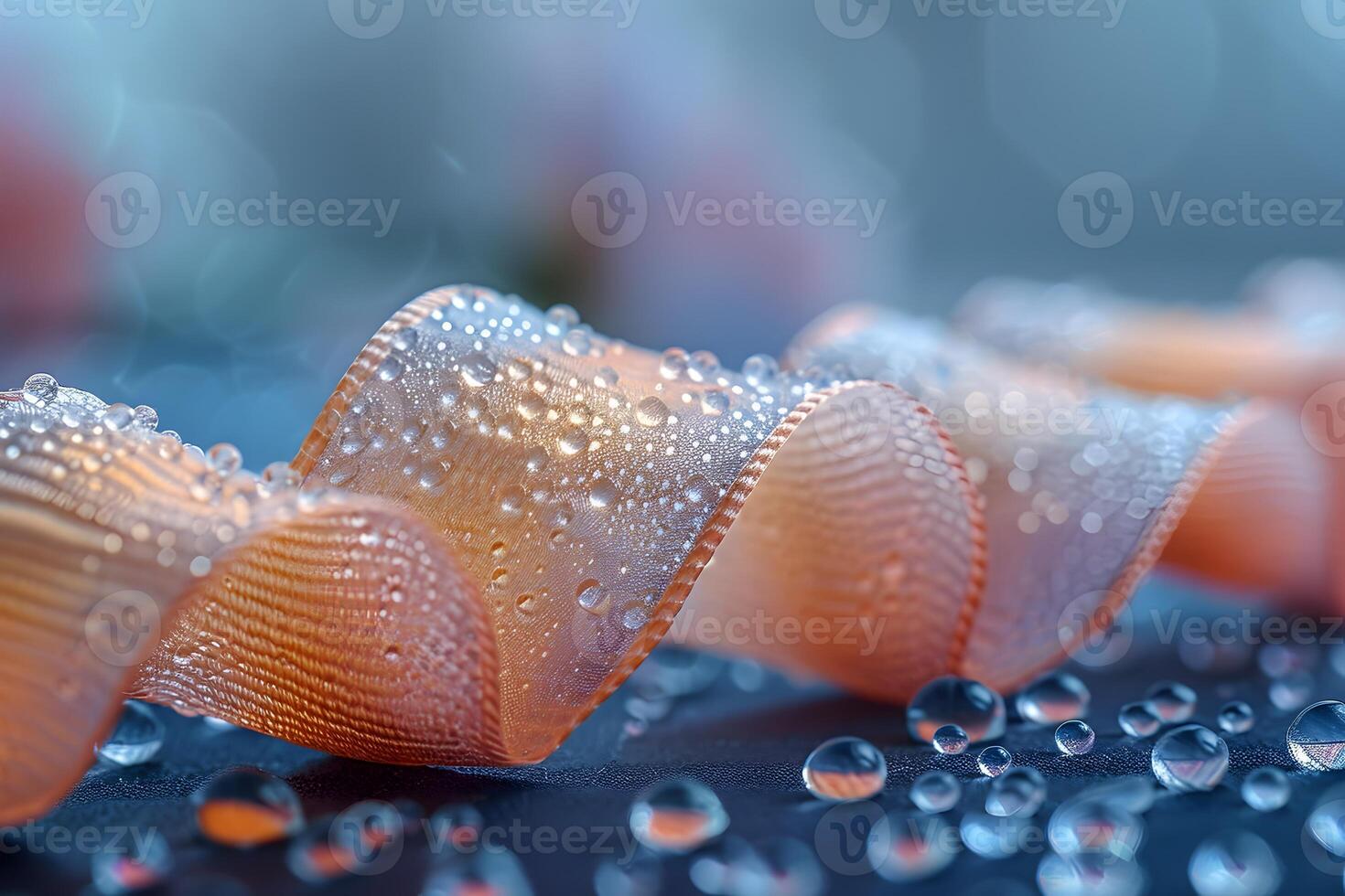 Elegant Peach Ribbon with Water Droplets, Perfect for Spring Decor and Design photo
