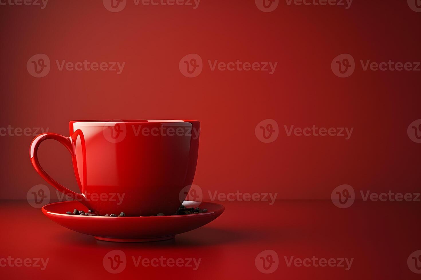 Elegant Red Coffee Cup on Matching Saucer - Minimalist Design for Print, Poster, Card photo