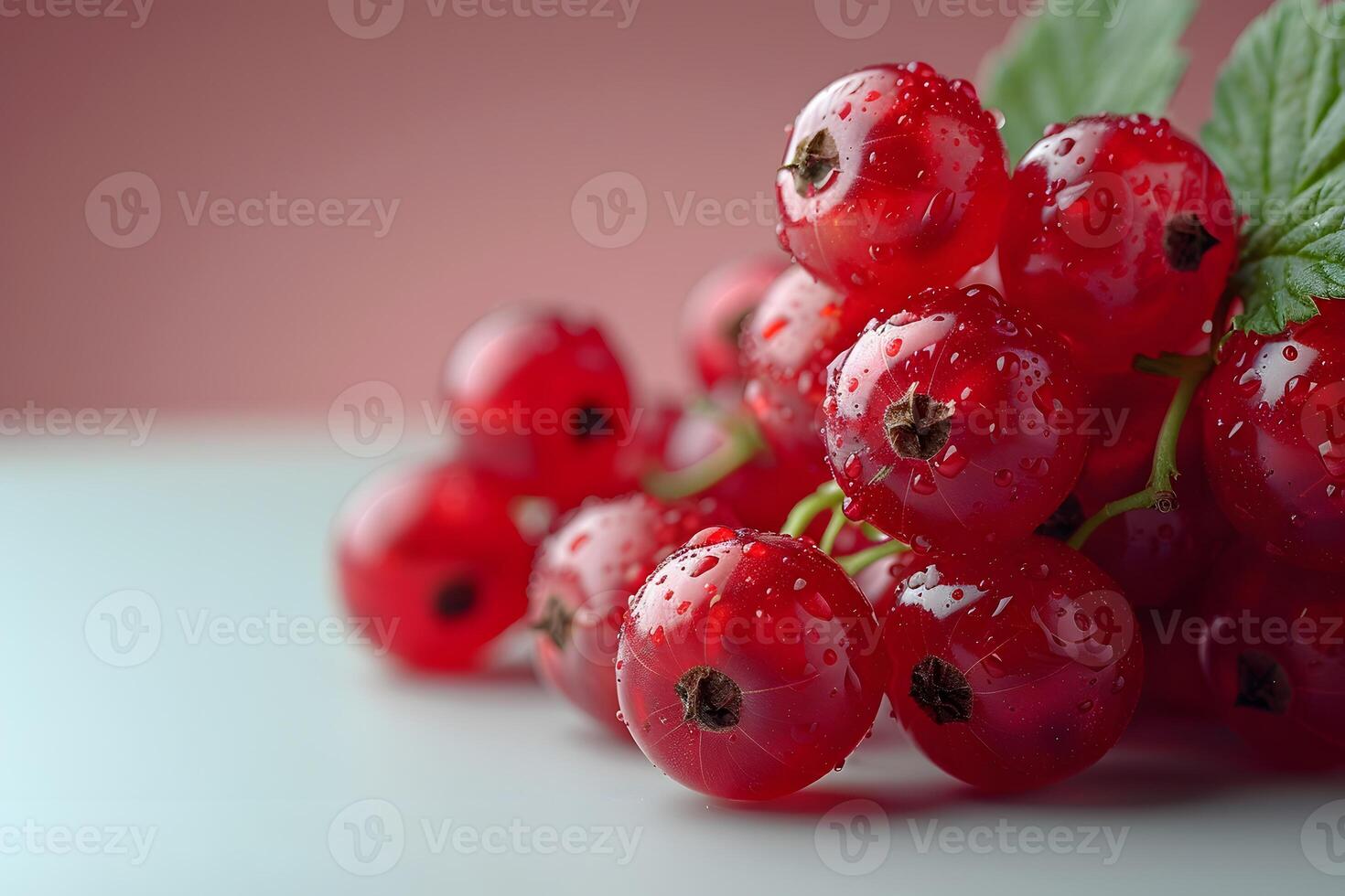 Fresh Red Currants with Water Droplets on White and Pink Background for Healthy Food Design photo