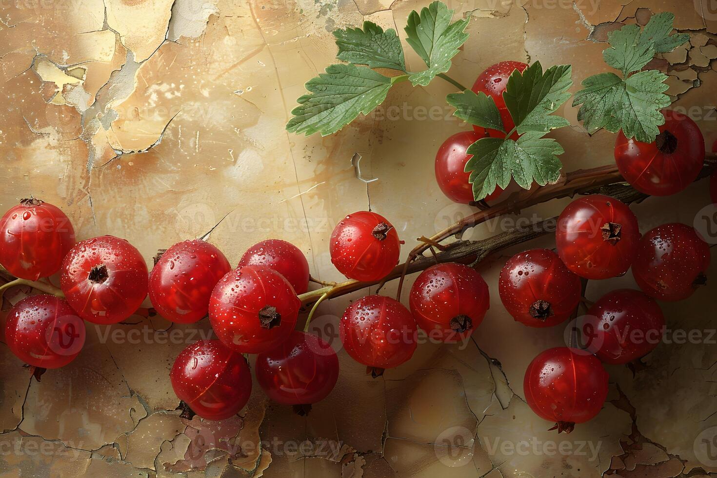 Fresh Red Currant Branch on Rustic Background - Nature, Summer Harvest, Organic Food photo