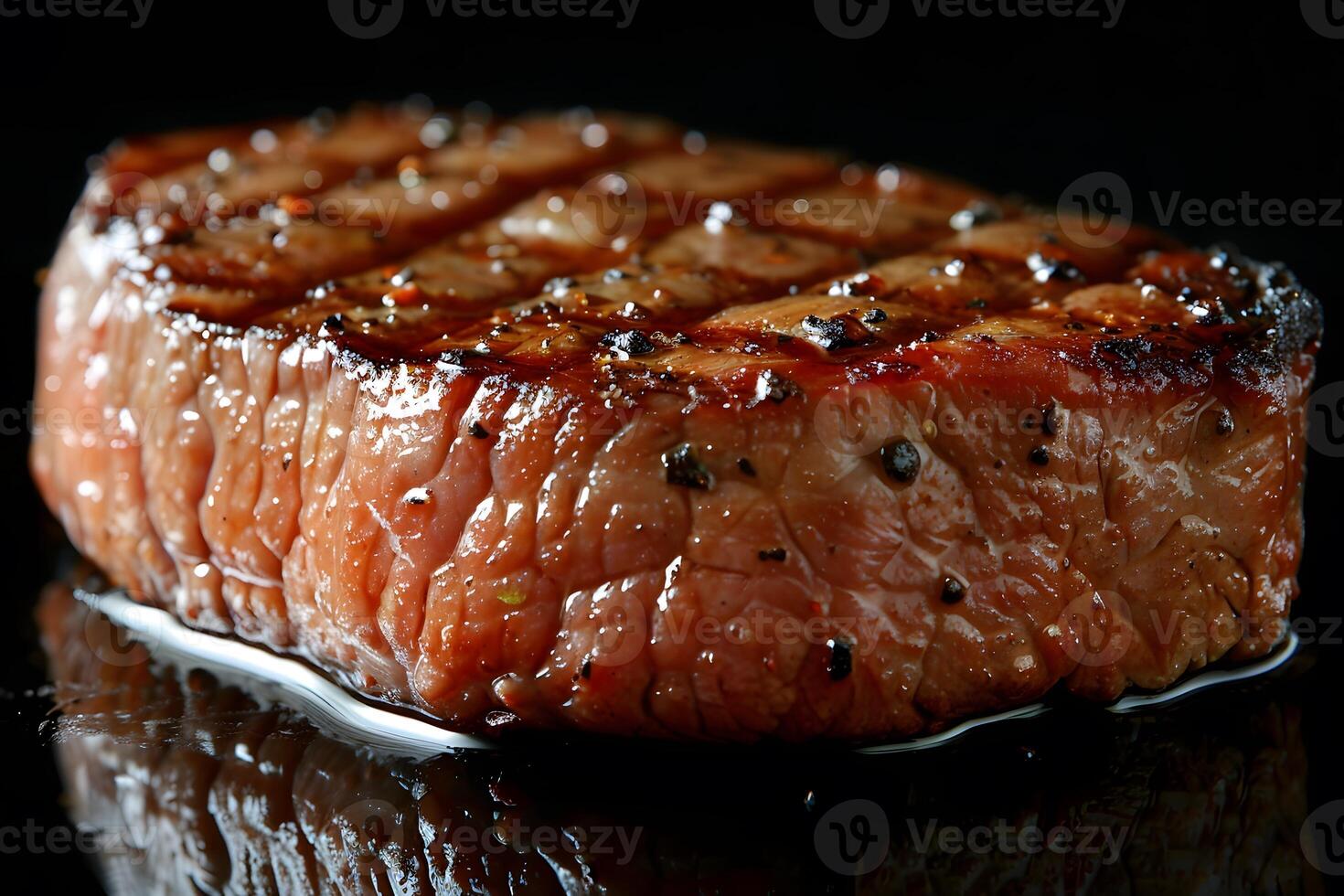 Grilled Beef Steak Close-Up Perfectly Cooked Juicy Meat for Culinary Design, Restaurant Menus, or Food Advertising photo