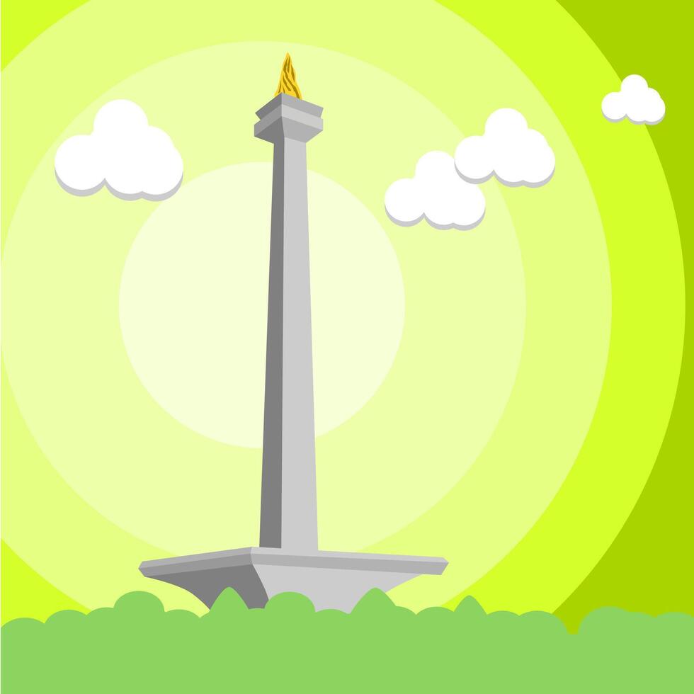 national monument with green circle background location in jakarta, indonesia vector