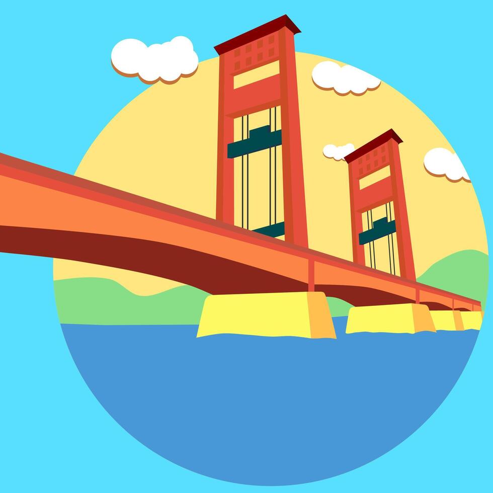 red ampera bridge with blue background in palembang indonesia vector