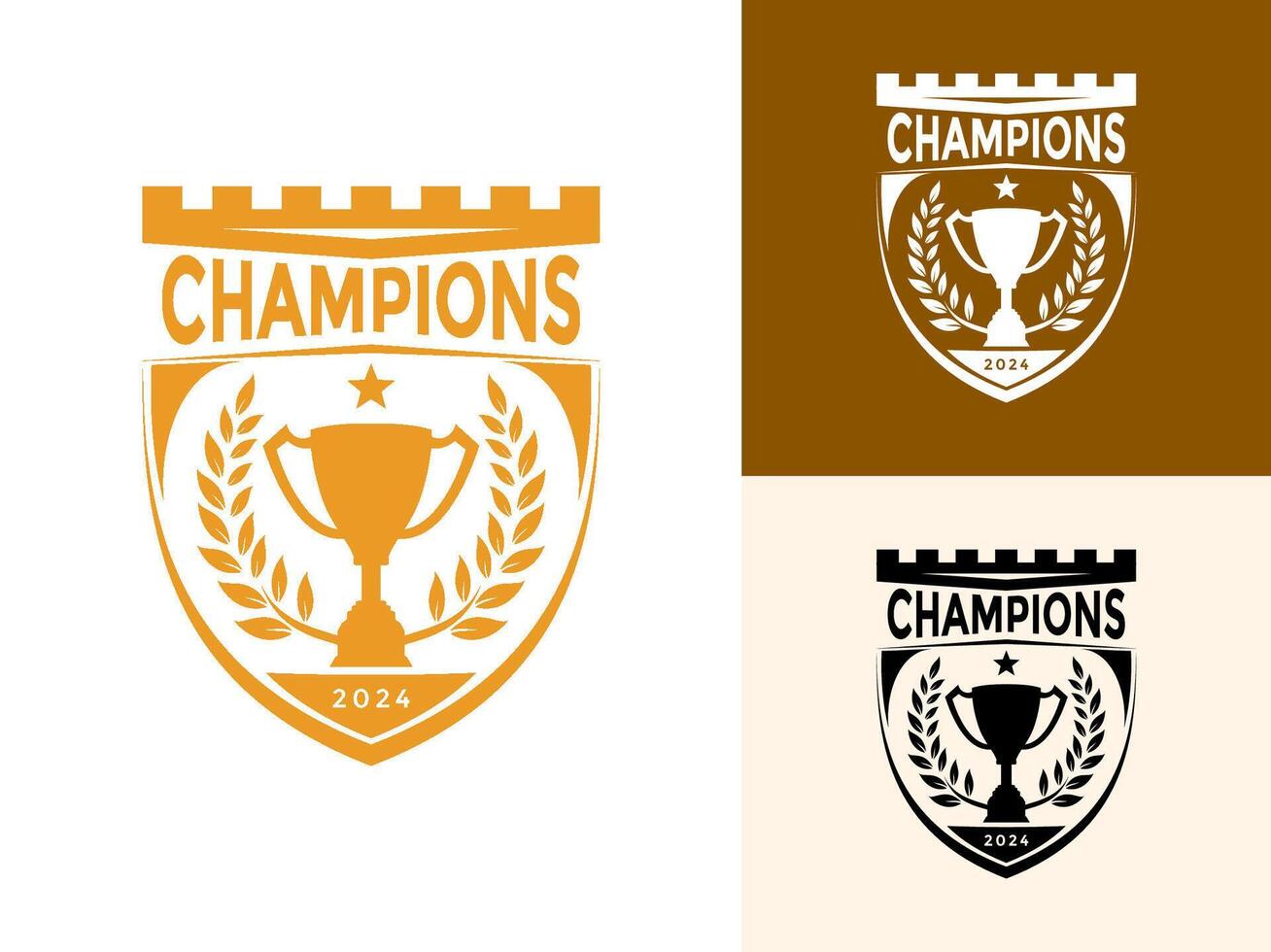 Trophy with Shield, fort, rice and star logo icon design template flat illustration, Award Winner logo design template vector