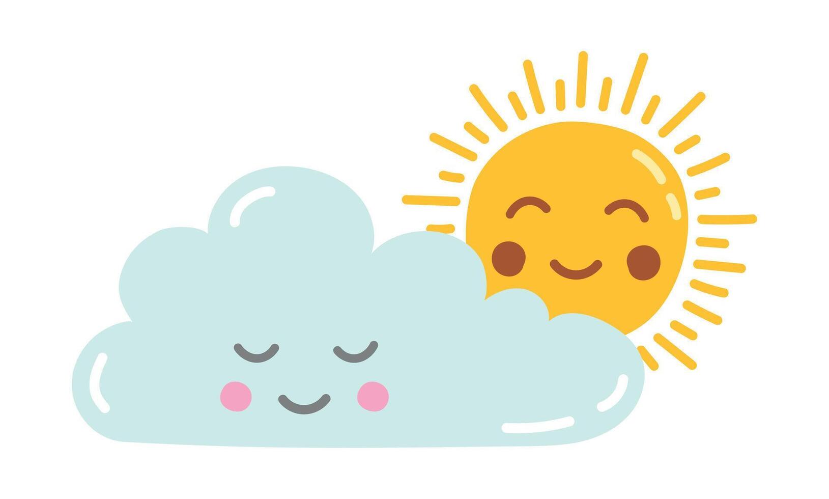 Sun and cloud. Cute Smiling Sun and cloud isolated on white background. Icons illustration for nursery design, kids room, baby shower greeting card. vector