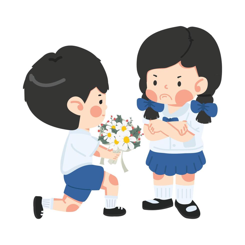 Man giving flowers to a girl vector
