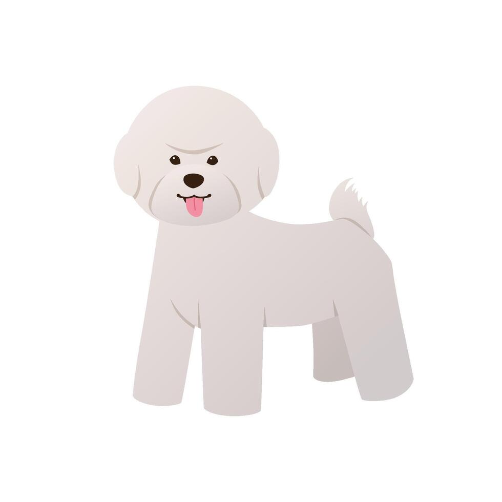 Cute Bichon Frise puppy in flat style. Cartoon dog with white fluffy coat isolated on white background vector