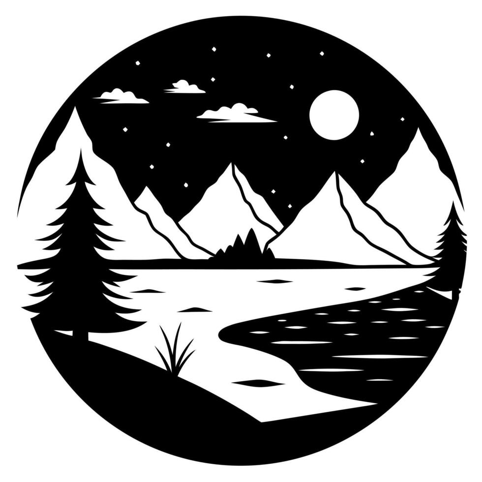 scenic view black silhouette illustration vector