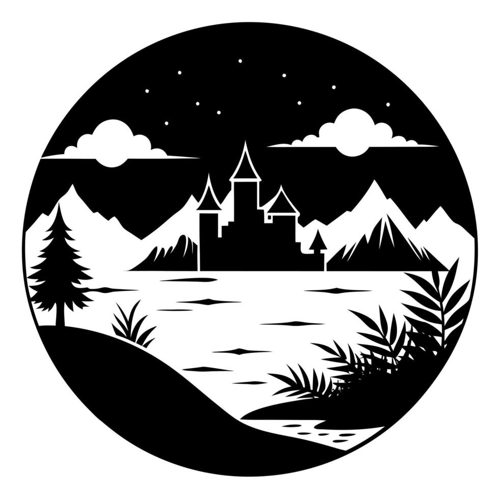 scenic view black silhouette illustration vector